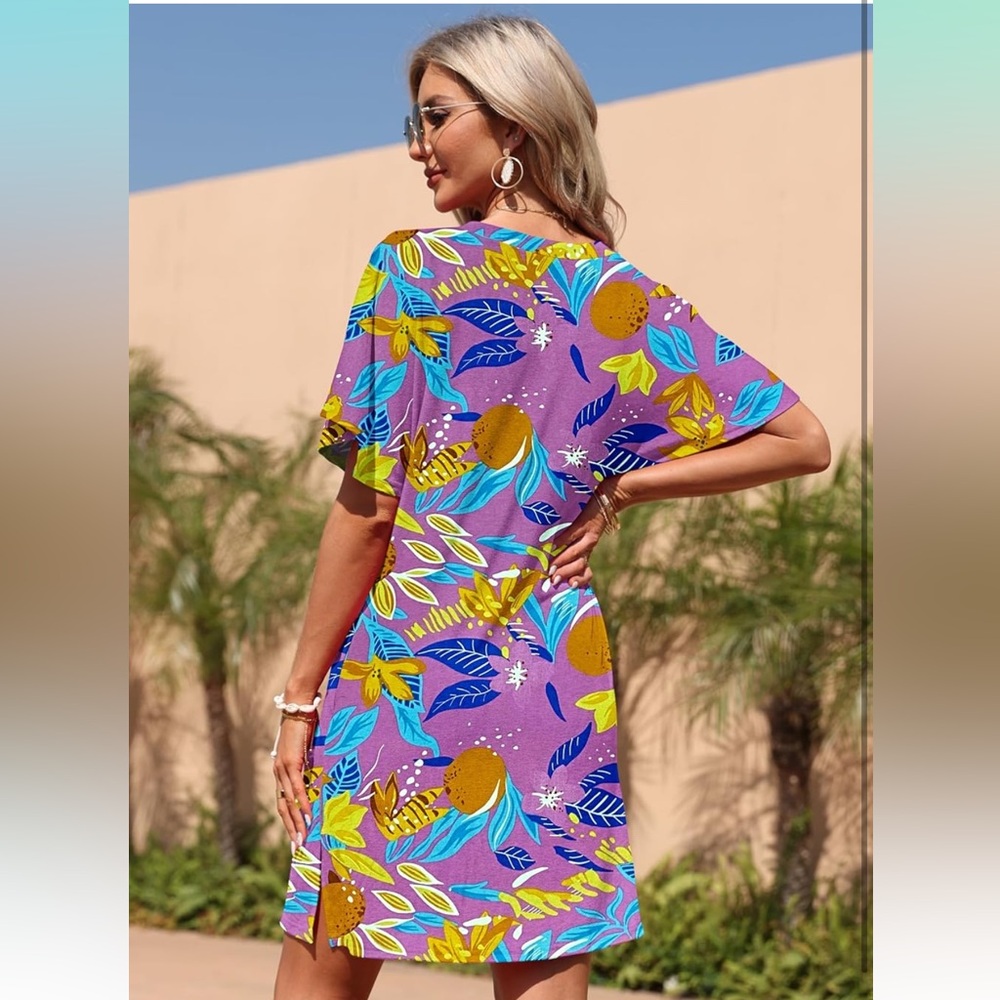 MOLERANI Women's Summer Short Sleeve T-Shirt Dress Casual, Mini Tunic Dress Med. - Picture 4 of 6